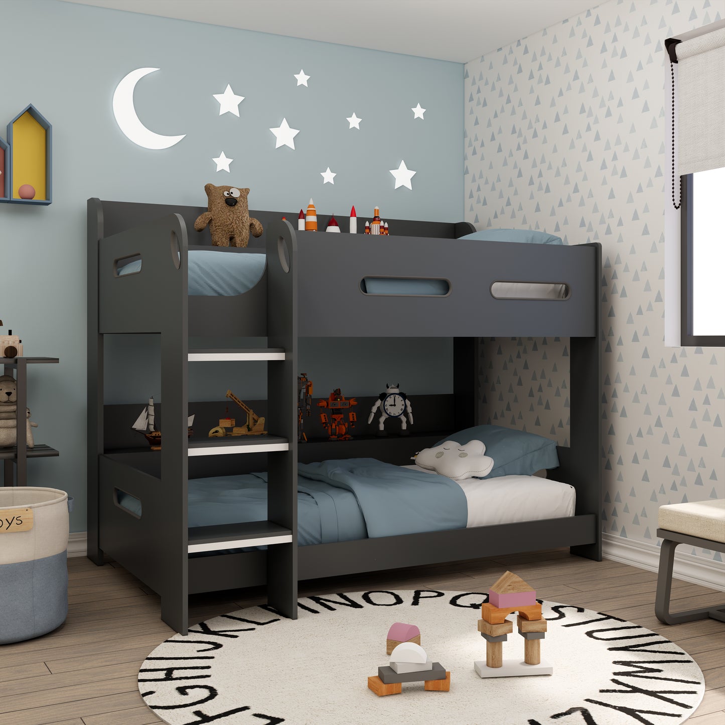 Bunk Bed 01 with shelf storage in Anthracite