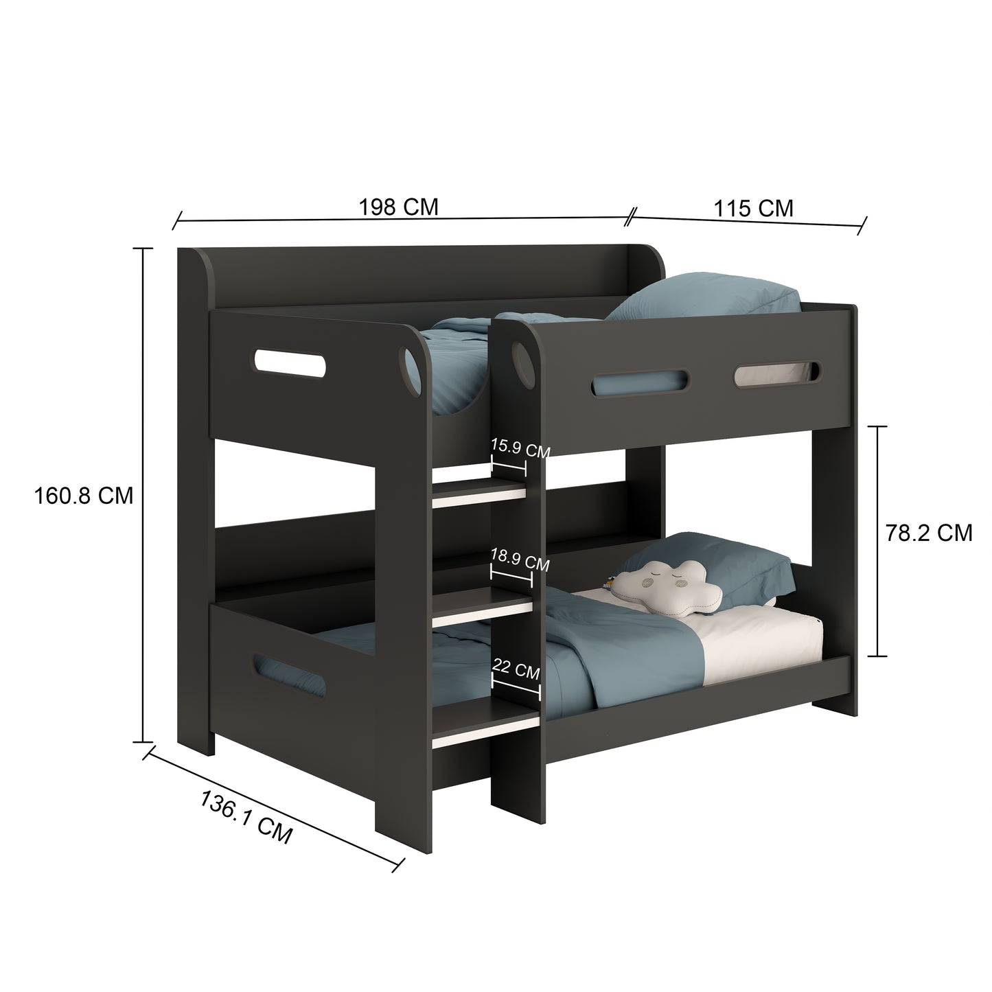 Bunk Bed 01 with shelf storage in Anthracite