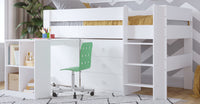 Mid Sleeper, Desk, Drawers Bundle - White