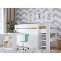 Mid Sleeper, Desk, Drawers Bundle - White