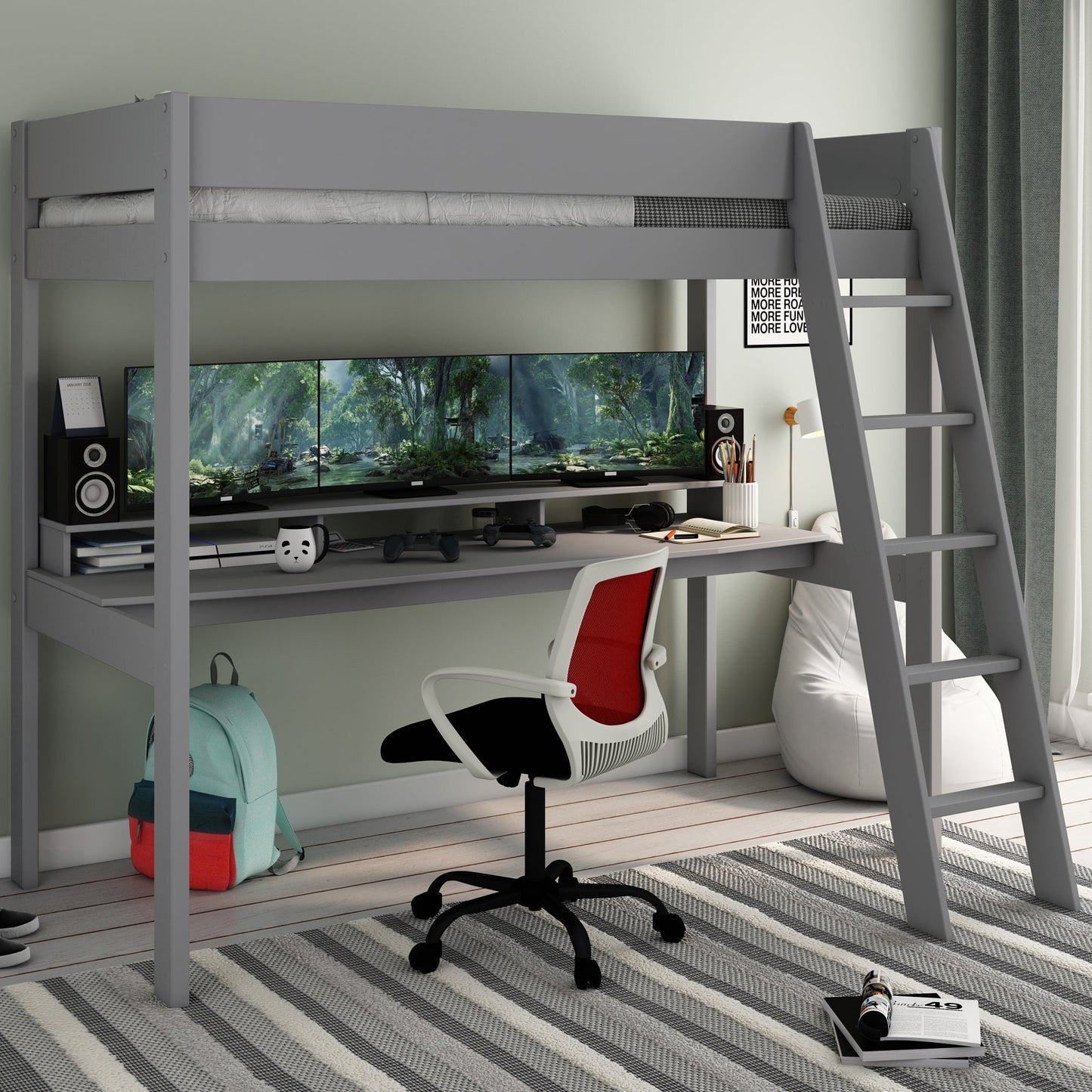 Loft Bed Gaming Bed Kids Avenue Estella Grey