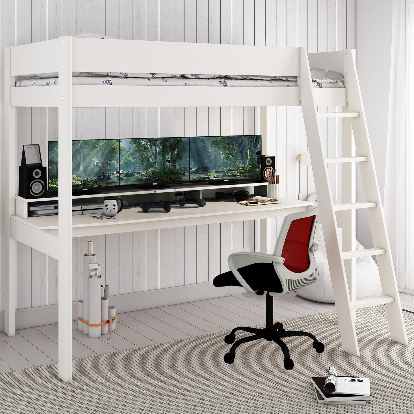 Loft Bed Gaming Bed Kids Avenue Estella White