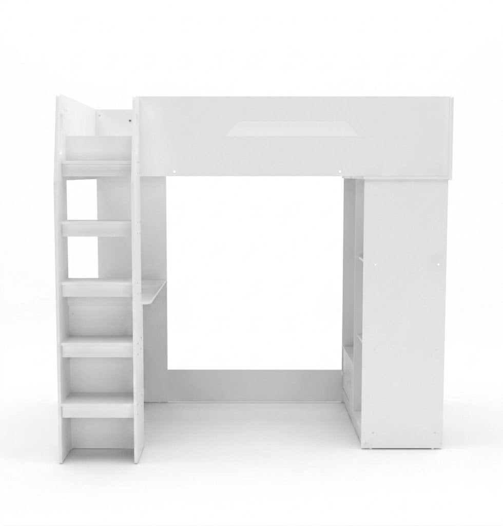 Kids White High Sleeper Bed with Desk & Storage - Kidsaw Loft Bed