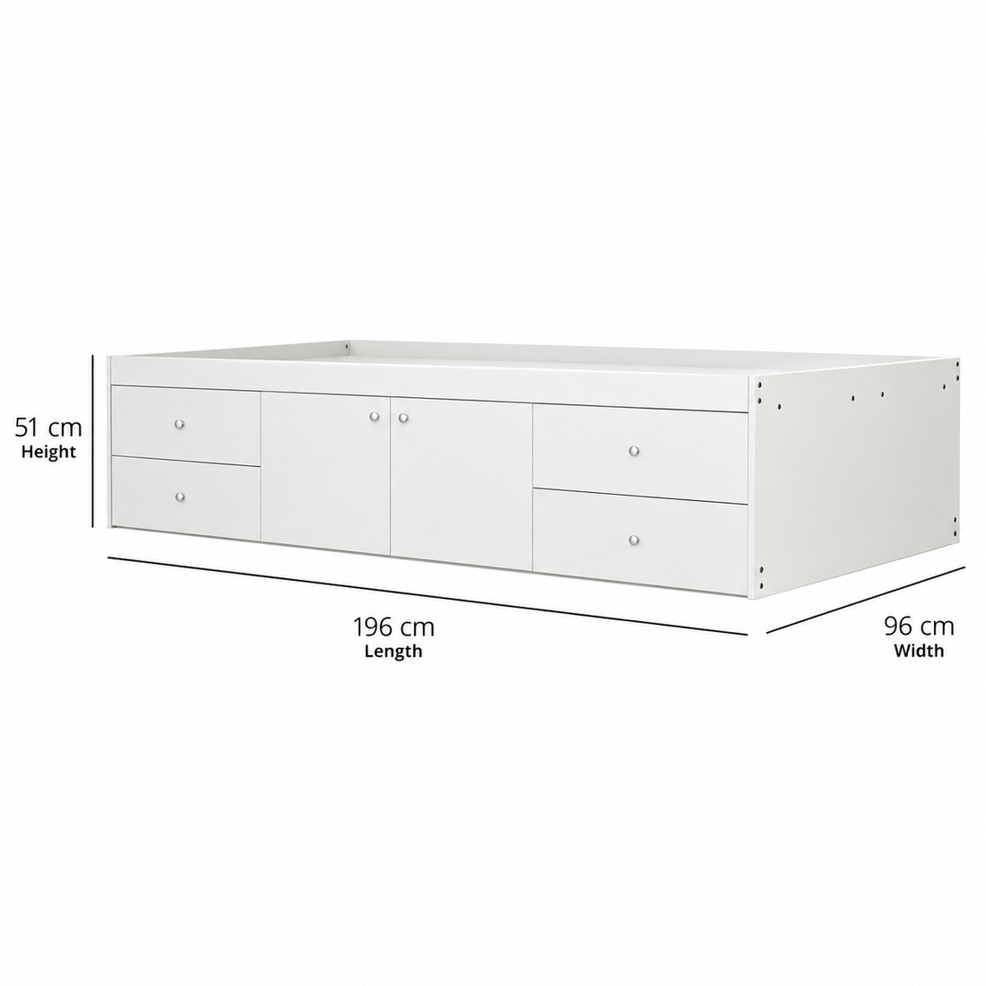 White Kids Single Cabin Bed with Storage Drawers - Kidsaw dimensions