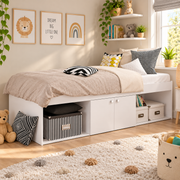 White Low Single Cabin Bed with Storage - Kidsaw