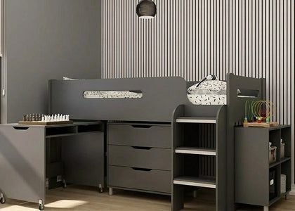 Anthracite Kids Mid Sleeper Bed with Desk and Storage - Kidsaw