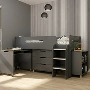 Anthracite Kids Mid Sleeper Bed with Desk and Storage - Kidsaw