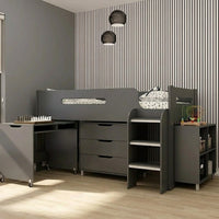 Anthracite Kids Mid Sleeper Bed with Desk and Storage - Kidsaw