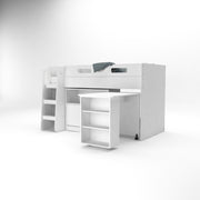 White Kids Mid Sleeper Bed with Desk and Cupboard - Kidsaw