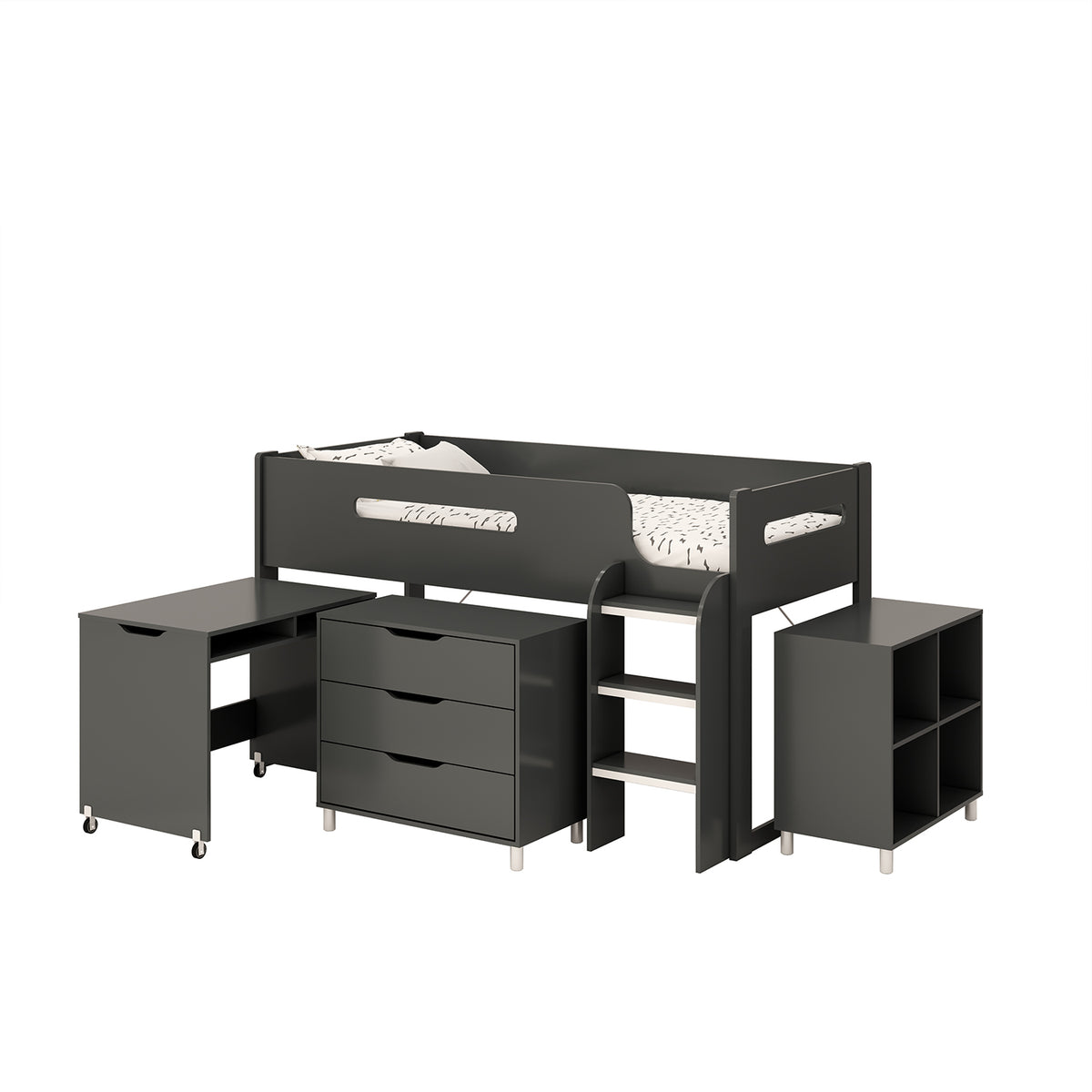 Anthracite Kids Mid Sleeper Bed with Desk and Storage - Kidsaw
