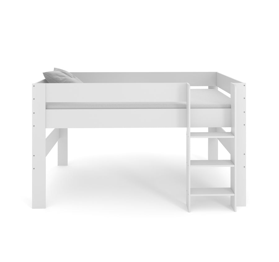 White Kids Mid Sleeper Bed with Safety Rail - Kidsaw