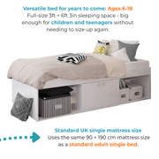 White Low Single Cabin Bed with Storage - Kidsaw