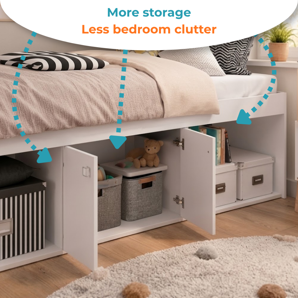 White Low Single Cabin Bed with Storage - Kidsaw