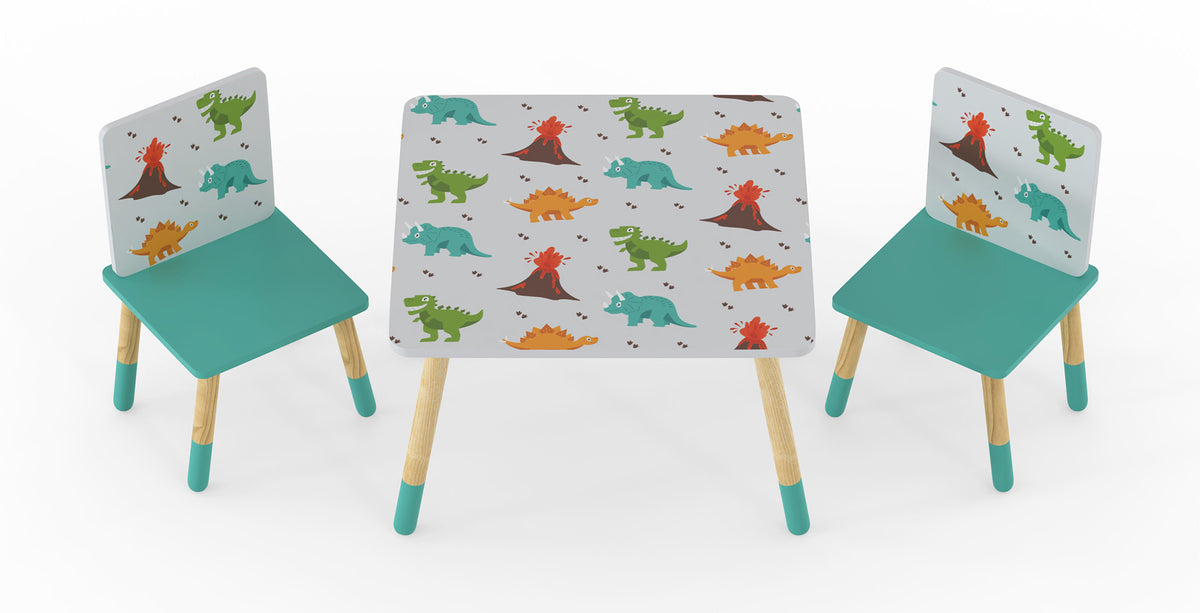 Dino Pattern Table and Chairs Set - Kidsaw