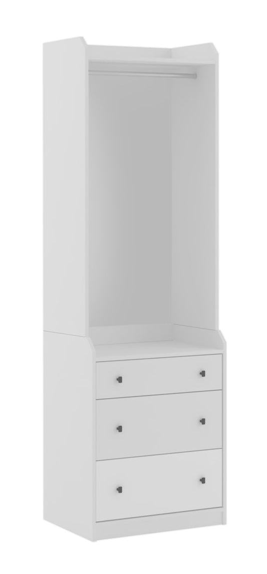 KUDL 3-Drawer Open Wardrobe, Modern Bedroom Storage Cupboard with Hanging Rail, Safety Wall Fixing in White