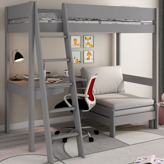 Loft Bed 1 Bed Featuring Desk and Sofa-Bed Kids Avenue Estella Grey