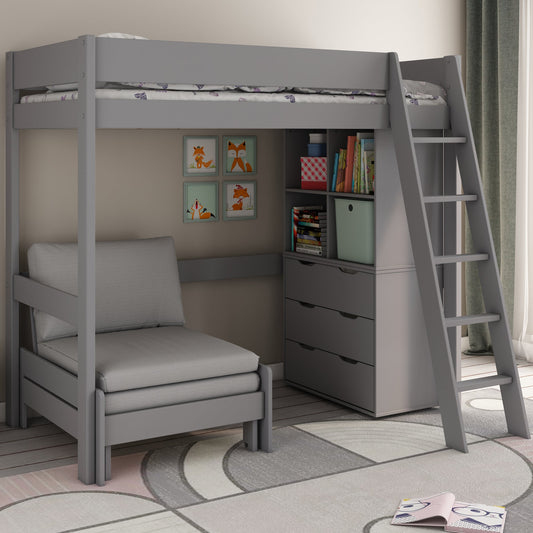 Loft Bed 2 Bed Featuring Storage and Sofa-Bed Kids Avenue Estella Grey