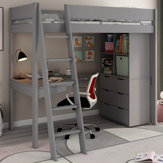 Loft Bed 3 Bed Featuring Storage and Desk Kids Avenue Estella Grey
