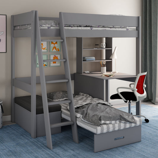 Loft Bed Bed Featuring Desk, Shelf and Corner Sofa-Bed Kids Avenue Estella Grey