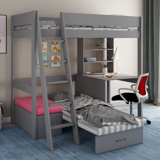 Loft Bed Bed Featuring Desk, Shelf and Corner SofaBed Kids Avenue Estella Grey