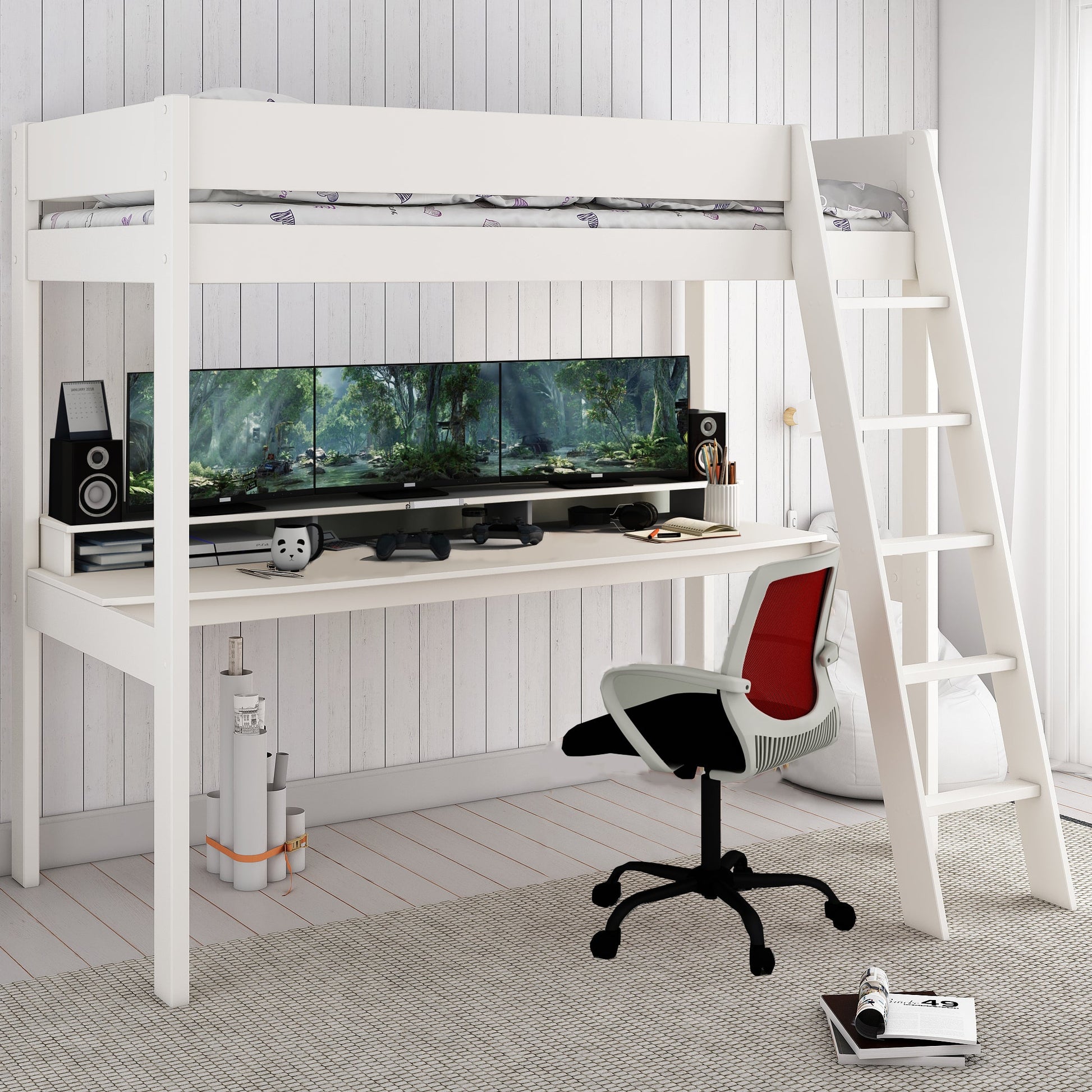 Loft Bed Gaming Bed Kids Avenue Estella White
