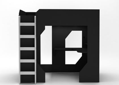 Black Gaming High Sleeper Bed with Desk and Storage - Kidsaw