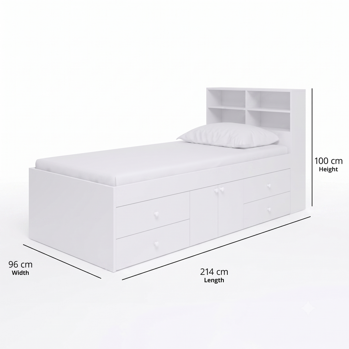 Cool Kid Single Bed (Low) with Headboard and 4 Drawers - Pure White