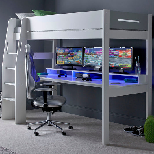 Kids Avenue Urban Loft Bed Console Gaming Bed Featuring Integrated Gaming Desk