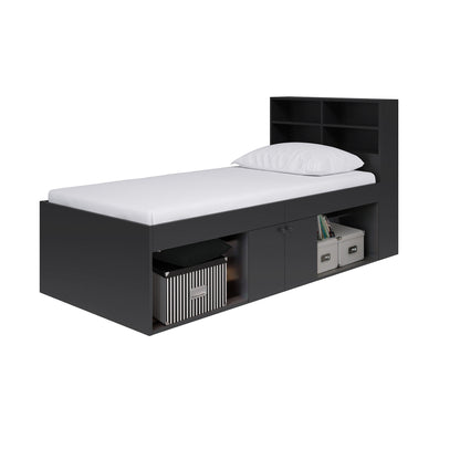 Low Single 3ft Cabin Bed with bookcase headboard Black
