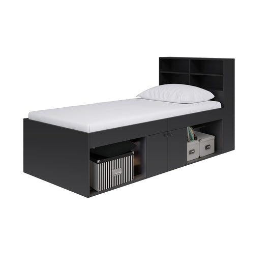Low Single 3ft Cabin Bed with bookcase headboard Black