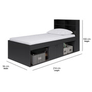Black Low Single 3ft Cabin Bed with Bookcase Headboard - Kidsaw