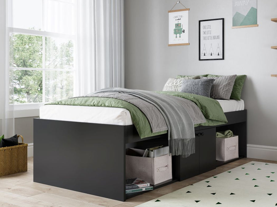 Black Low Single 3ft Cabin Bed with Storage - Kidsaw