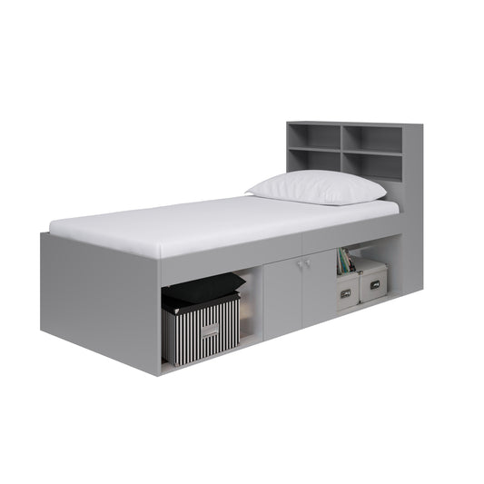 Low Single 3ft Cabin Bed with bookcase headboard Grey