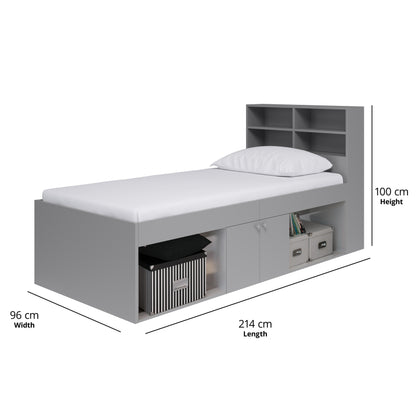 Low Single 3ft Cabin Bed with bookcase headboard Grey