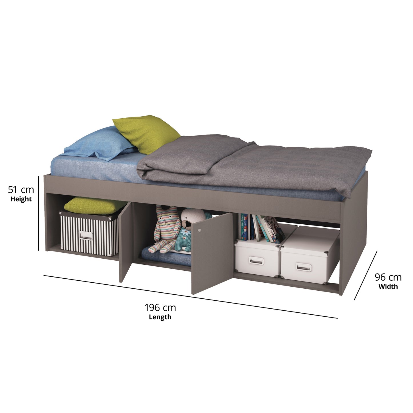 Low Single 3ft Cabin Bed GREY