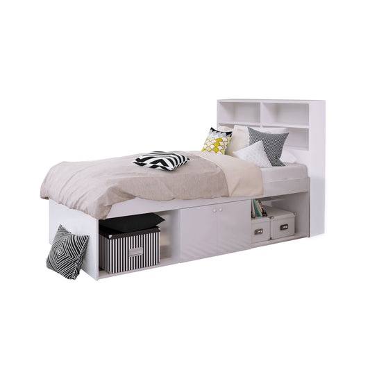 Low Single 3ft Cabin Bed with bookcase headboard White