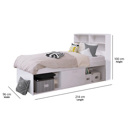 Low Single 3ft Cabin Bed with bookcase headboard White