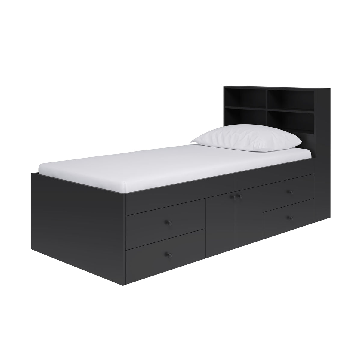 Captain's Single 3ft Cabin Bed with Bookcase Headboard Black - Kidsaw