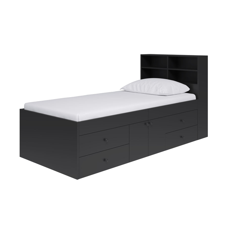 Captain's Single 3ft Cabin Bed with Bookcase Headboard Black - Kidsaw