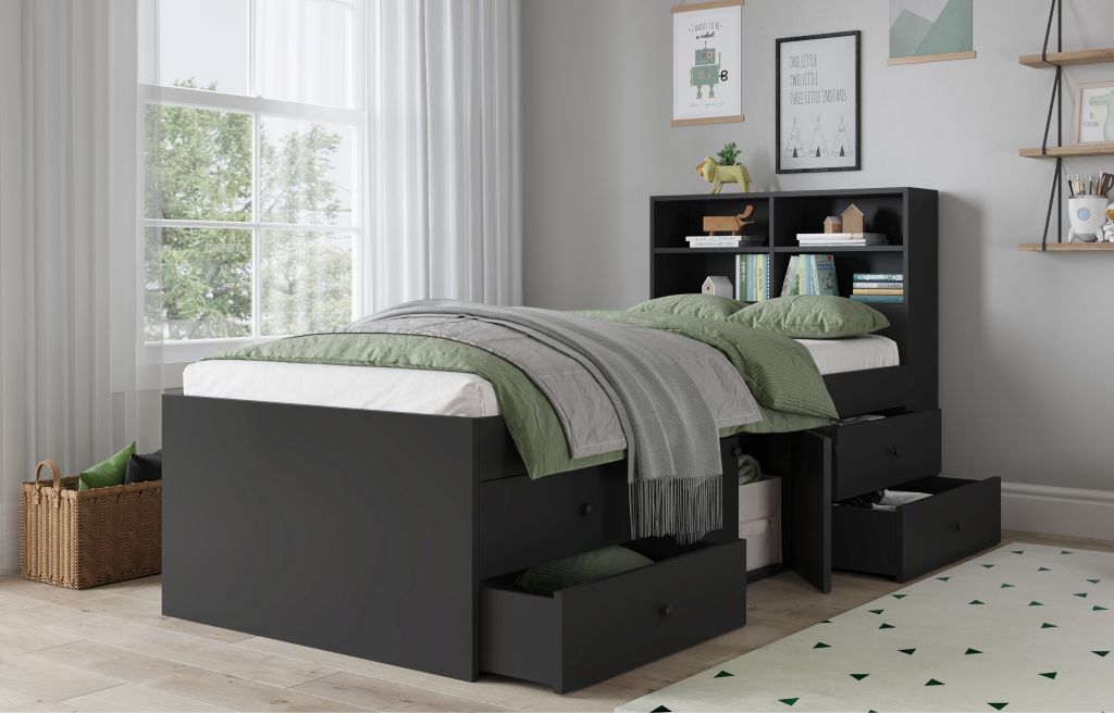 Captain's Single 3ft Cabin Bed with bookcase headboard Black