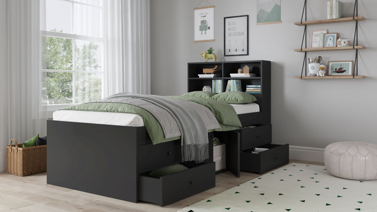 Captain's Single 3ft Cabin Bed with bookcase headboard Black