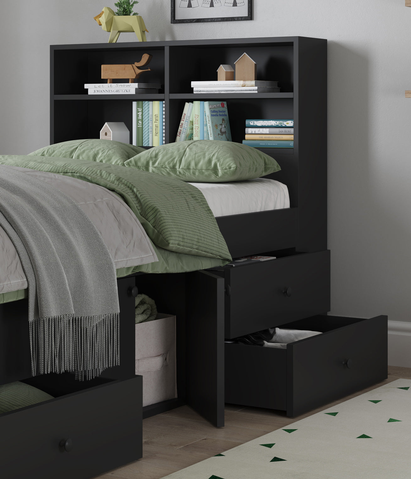 Captain's Single 3ft Cabin Bed with bookcase headboard Black