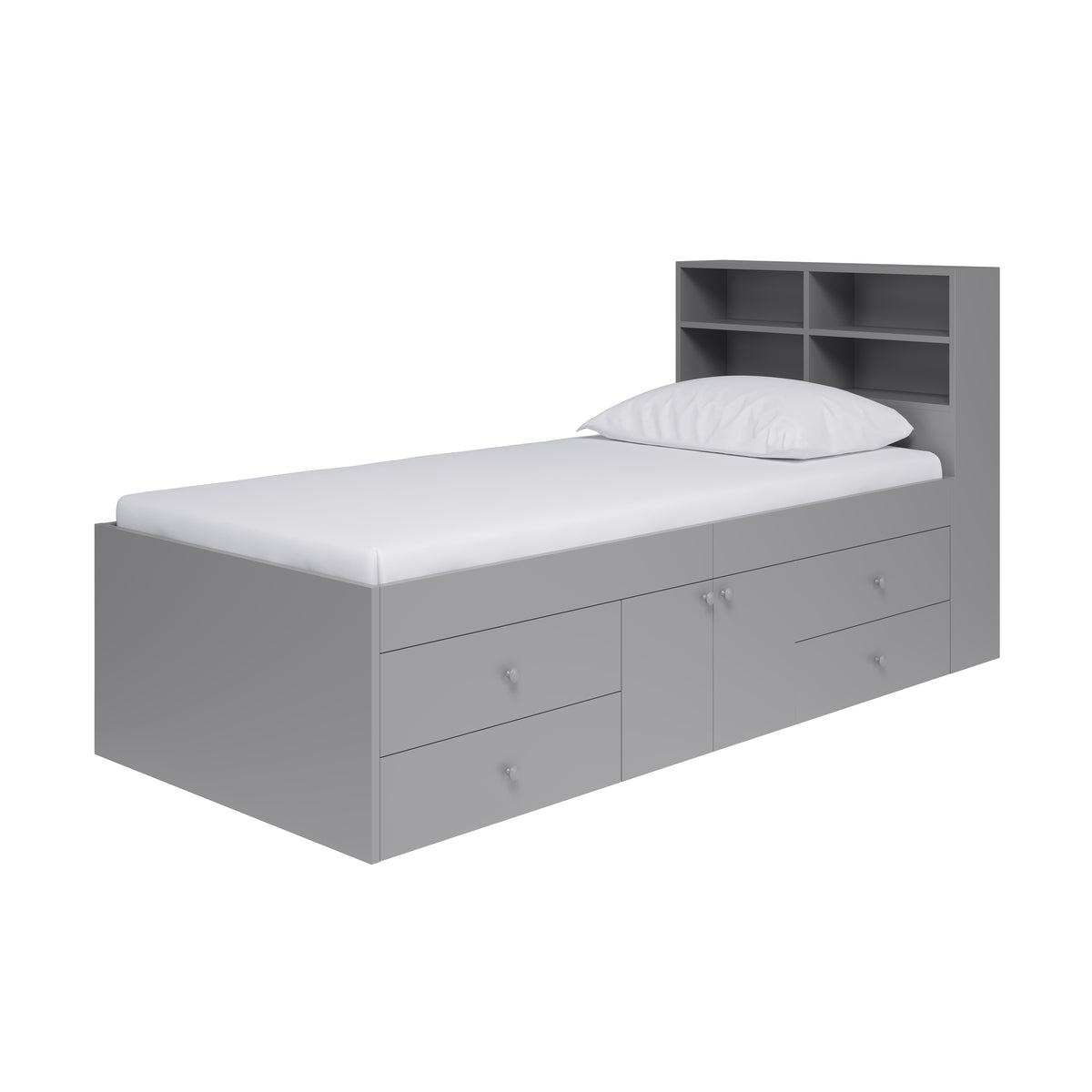 Grey Single 3ft Cabin Bed with Bookcase Headboard - Kidsaw