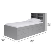 Grey Single 3ft Cabin Bed with Bookcase Headboard - Kidsaw