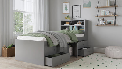 Captain's Single 3ft Cabin Bed with bookcase headboard Grey