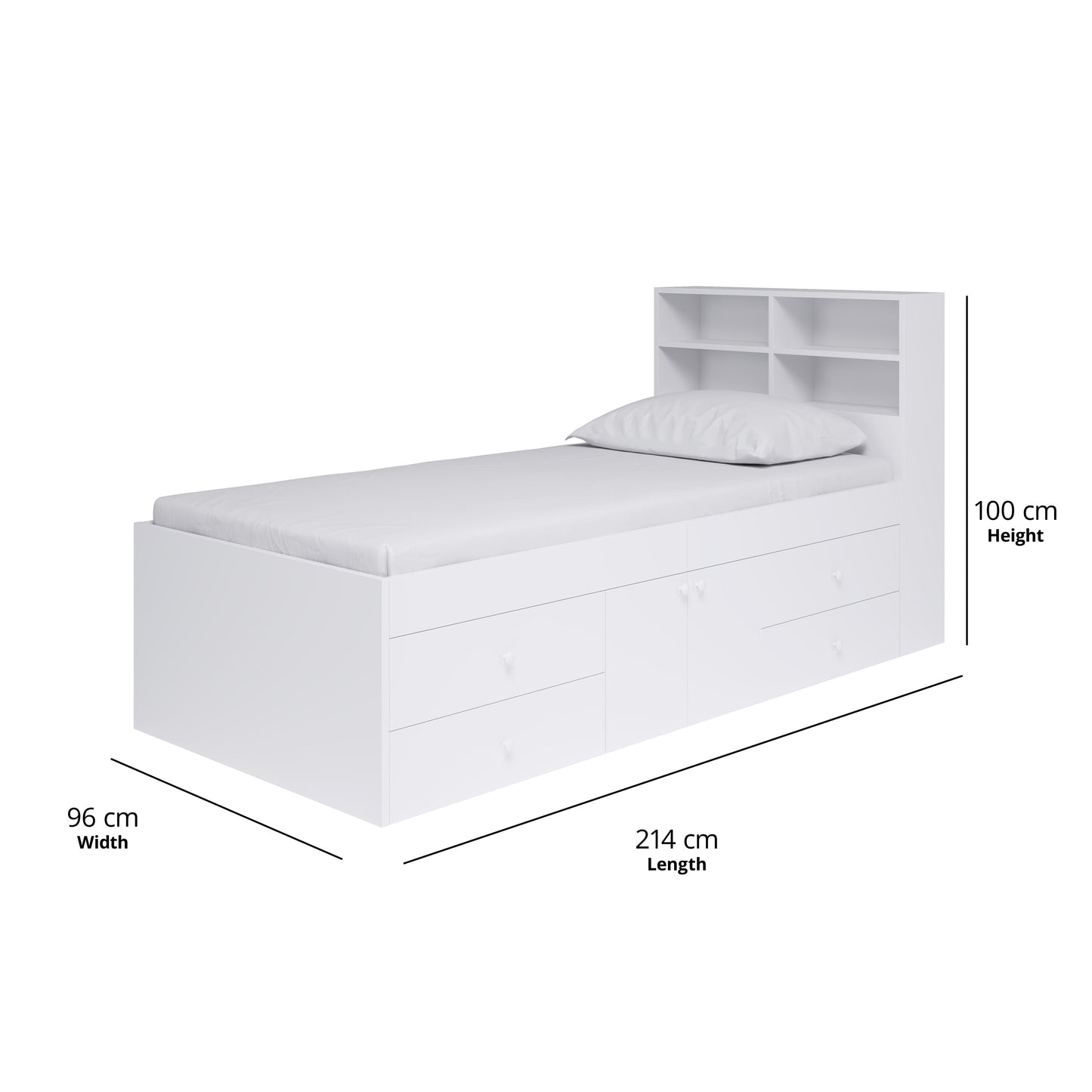 Captain's Single 3ft Cabin Bed with bookcase headboard White