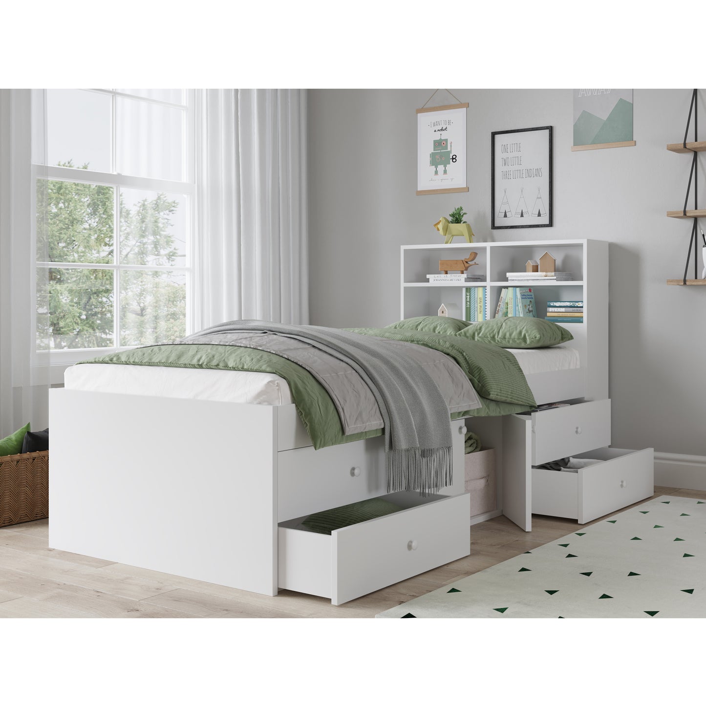 Captain's Single 3ft Cabin Bed with bookcase headboard White