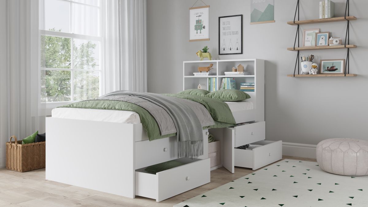 Captain's Single 3ft Cabin Bed with bookcase headboard White
