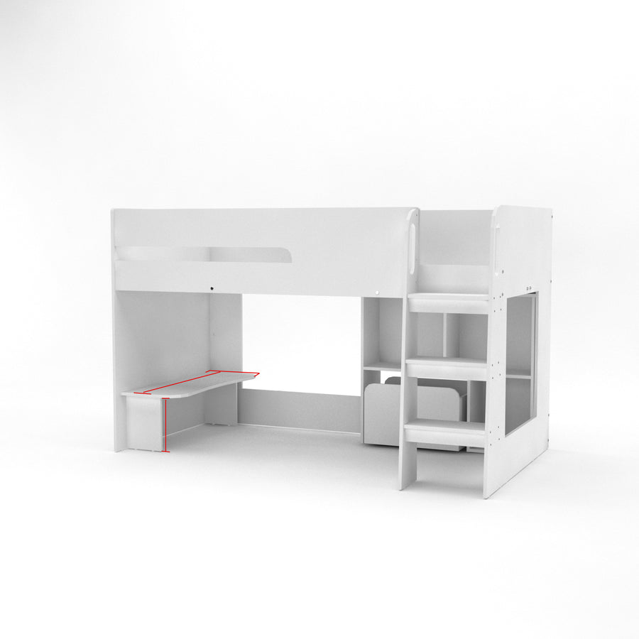 White Mid Sleeper Bed with Toybox and Desk - Kidsaw