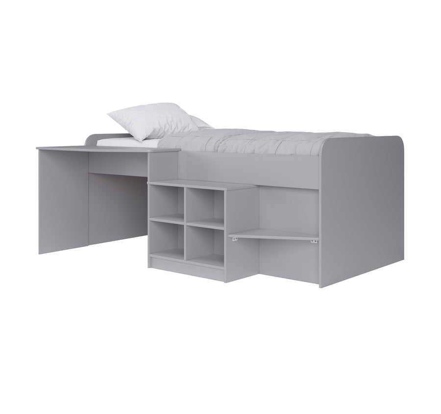 Grey Kids Cabin Bed with Desk and Bookcase - Kidsaw